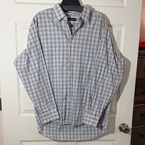 Chaps Men's White and Blue Checkered Shirt